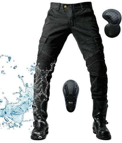 HOMDECR Pantaloni Moto Uomo/Donna con Protezioni, Jeans Moto Uomo/Donna Elasticizzati con Copertura Protettiva di Seconda Generazione, Marchio CE (Nero,L)
