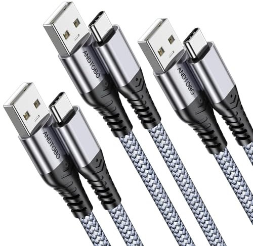 Câble USB A vers USB C 3.1A, [2M, Lot de 3] Câble USB C Charge Rapide, Cable USB Type C Cordon Chargeur Tressé Pour iPhone 17 16 Pro Max Plus/iPhone15, Samsung Galaxy S20 S10 S9 S8, Google Pixel 2 XL