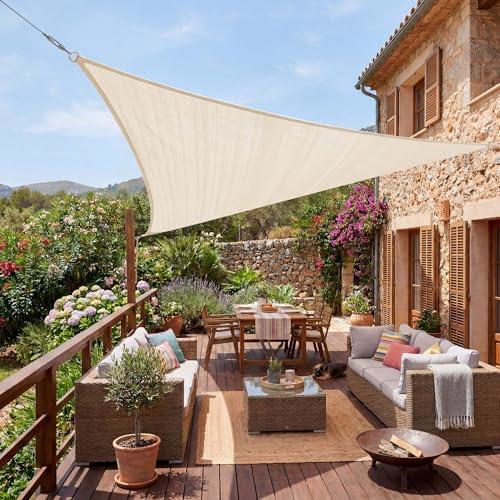 Jardinion Sonnensegel 3x3x3m Beige dreieckig - Sonnenschutz Terrasse, HDPE 180g/m², Schattensegel mit UV-Schutz, Sonnensegel Garten, Balkon und Camping