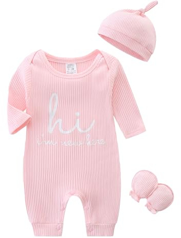 KIDDLETOWN Vestiti per bambino e ragazza, bambino cresce 0-3 mesi, neonato cresce pagliaccetto a maniche lunghe, set di abbigliamento da 3 pezzi, abbigliamento unisex, tutina per neonati, tutina