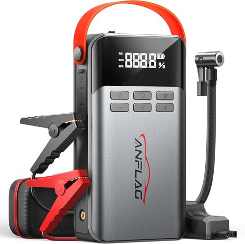 Starthilfe Powerbank mit Kompressor, 8-in-1 Auto Starthilfe 150 PSI 5500A Spitzenstrom für All Benzin und 12.0L Dieselmotor 21800mAh Starter Powerbank Tragbare LCD-Bildschirm 600Lumen LED Taschenlampe