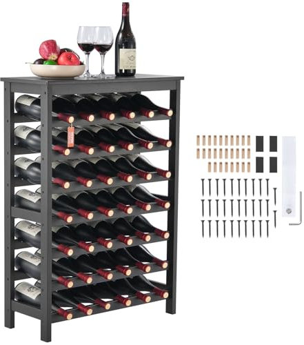 VEVOR Weinregal 42 Flaschen, stabiles Flaschenregal, 7-stufiges Lagerregal aus massivem Bambusholz, freistehendes Weinregal, wackelfreie Regale für Küche, Bar und Keller (schwarz)