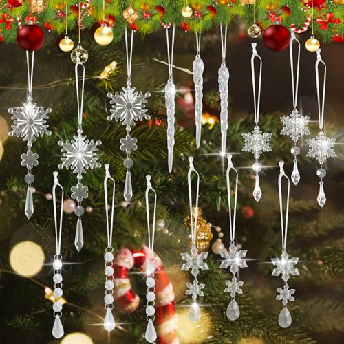Volumoon 15Pcs Christmas decoration icicle pendant,Christmas Hanging Ornaments Pendant,Snowflake Decors with String,Christmas tree decoration,for Decoration wedding,Christmas decoration,Party