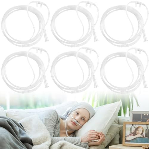 GAOUTO 6 occhiali da naso a ossigeno, 5 m, per ossigeno, per dispositivo di ossigeno, occhiali da naso con tubo O2 da 500 cm, per ossigeno, terapia respiratoria (bianco)