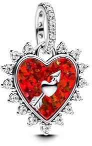 PANDORA Moments Drehbarer Pfeil Herz Charm-Anhänger aus Sterling Silber mit künstlichem Opal und Zirkonia, Kompatibel Moments und ME Armbänder, 793667C01