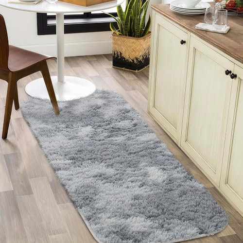 CHOSHOME Alfombra para salón, pelo largo, para habitación infantil, moderna, multicolor, batik, juvenil, mullida, grande, gris, 40 x 120 cm