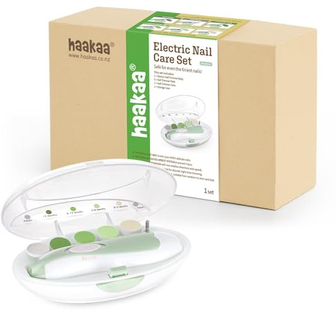 haakaa Tagliaunghie per bambini Tagliaunghie elettrico sicuro per bambini - Set per manicure, kit per la cura delle unghie dei neonati, dei bambini piccoli o degli adulti e luce LED (Verde)