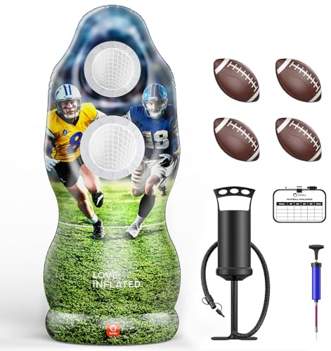 QPAU Life-Size Inflatable Football Target with Dual-Hole & Water-Filled Base - Includes 4 Balls, 2 Pumps & Dry Erase Scoreboard - Heavy Duty Outdoor Backyard Sports Toss Games for Kids, Teens & Adults
