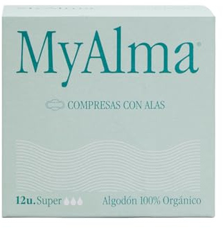 Compresas de Algodón Orgánico con Alas - Extra Absorbentes y Transpirables - Protección Segura para Flujo Abundante y Nocturno - Hipoalergénicas y Biodegradables (1 CAJA SUPER)
