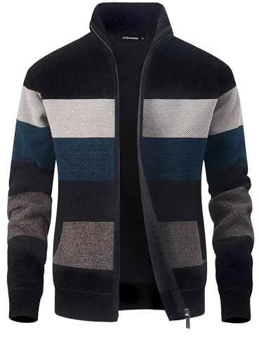 CoXuantion Cárdigans de Hombre Invierno Cuello Alto Casual Chaqueta con Cremallera Manga Larga Chaqueta Grueso Punto Fino Sudadera Cálido Cárdigan XXL,Negro