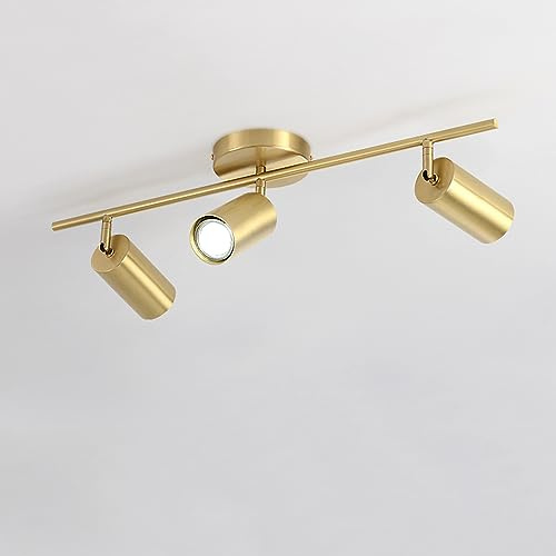 Foco de Techo nórdico Moderno, H65, iluminación de riel de latón Dorado, focos industriales, lámparas de Techo empotradas giratorias Flexibles para Cocina, Comedor, Foco con Bombilla GU10 (1 luz)