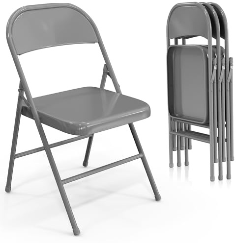 Bonnlo Lot de 4 chaises Pliantes à Structure Métallique, Empilables et Portables, avec Cadre en Acier Supportant Jusqu'à 159 kg, Idéales pour la Maison, Le Bureau, Les événements et Les Fêtes, Gris