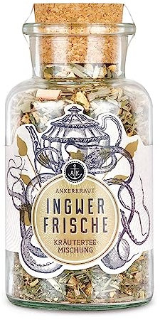 Ankerkraut Ingwerfrische Kräutertee, Ingwer und Zitronengras Kräutertee, 80g im Korkenglas