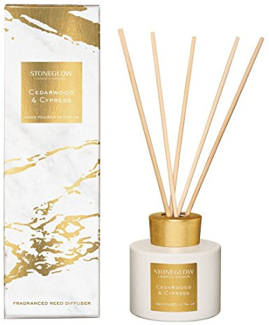 Stoneglow Luna Collection Cedarwood & Cypress 120ml Scented Reed Diffuser - White & Gold