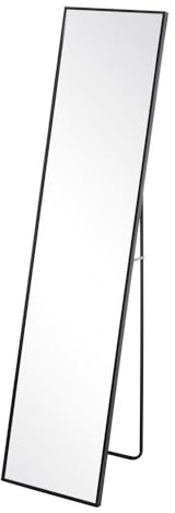 LOLAhome Espejo de Pie de Cuerpo Entero con Marco de Aluminio Negro, Ideal para Dormitorios, Habitaciones o Vestidores, de Diseño Minimalista de 150 x 35 cm