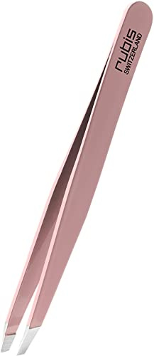 Pince à épiler Rubis en acier inoxydable rose - inclinée, fine et pointue - pince a epiler professionnelle pour les sourcils