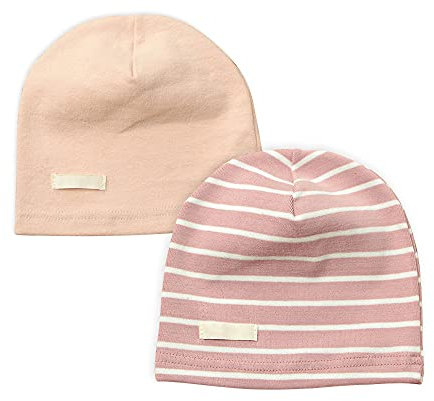 LACOFIA Baby Mädchen Beanie Mütze Kinder Weiche Baumwolle Strickmützen Kleinkind Gestreift Hut 2 Stücke Rosa S/0-6 Monate