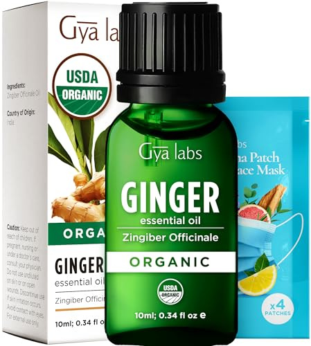 Pure Organic Ginger Essential Oil 10ml - for Skin and Hair | USDA Organic ginger oil for warming massage - Boswellia Serrata for Skin, Diffuser, Meditation, energizing Aromatherapy 10ml