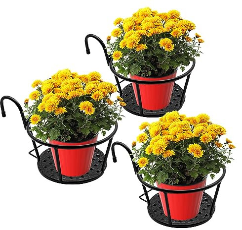 NILICAN - Set 3 pezzi Cesto per fioriera da appendere, in ferro battuto, per la casa, balconi, prodotti in ferro, per piante coltivate in casa, colore: nero