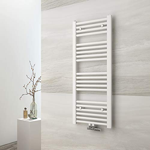 EMKE Badheizkörper Gerade 1000x400 mm - Handtuchheizkörper mit Mittelanschluss, Effizienter Handtuchwärmer Handtuchtrockner Heizkörper für Bad, Weiß, 356W