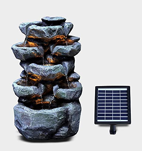 GEEZY Solar Water Features for the Garden – Outdoor Rock Design Fountain with LED Lights – Solar Powered, Self-Contained – Easy Setup, Cascading & Tranquil – Ideal for Garden, Patio & Balcony Décor