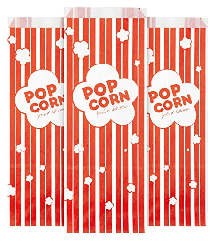 Stock Your Home Popcorn Bags (100 Pack) - 2 Oz Red & White Striped, Grease-Resistant, Disposable Paper Bags for Popcorn Machine - Vintage Style, Fold Top Closure