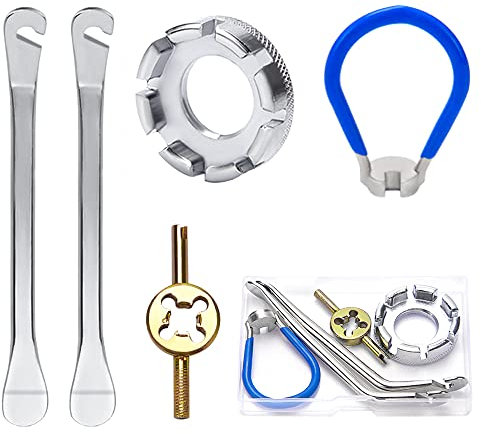 VooGenzek 5 Stücke Fahrrad Speichenschlüssel Größe 10-15, Speichenspanner, Rad Zentrierer, Nippelspanner Spannschlüssel mit Bike Reifenheber und Ventil Entferner, für Fahrrad Reparieren