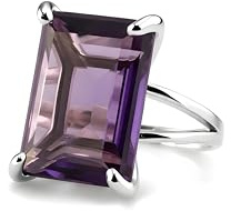 Bague Rectangulaire Améthyste en Argent Sterling - Bague de Stabilité de Guérison de Pierre de Naissance - Bijoux de Mode et Cadeaux pour Elle - Bague Empilable et de Déclaration pour Dames