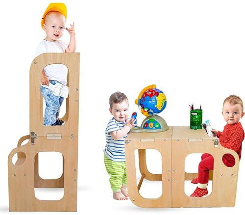 Montessori-Turm für Kinder - Sicher & Umweltfreundlich | 2-in-1 Schreibtisch - Faltbar und einfach zu montieren