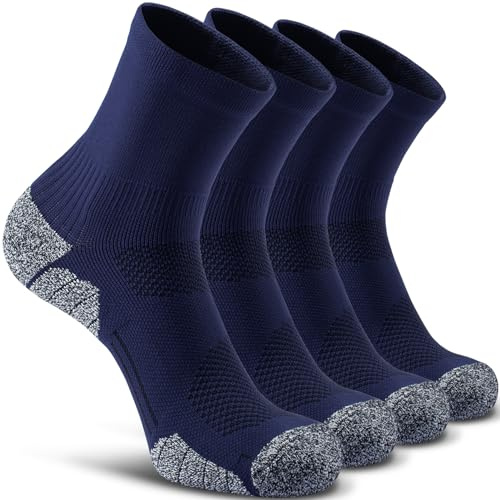 CWVLC Compression Athletic Unisex Quarter Socks Cushioned, 4-Pairs Navy Blue, L