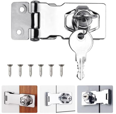 ADERTOS Türschloss mit Schlüssel 3 Zoll Sicherheitsüberfalle Abschließbar Überfalle mit Schloss Vorrichtung Keyed Hasp Lock Silber Schublade Schrank Locks für Türen Haustür, Garagentor, Holzkiste