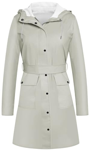 UNIQUEBELLA gabardina de mujer abrigo largo cortaviento chaqueta monocolor con capucha abrigo de mujer cortavientos abrigo de transición con bolsillos con botones