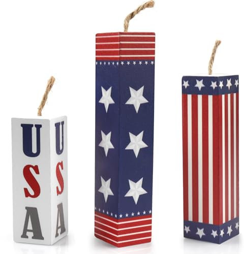 ABTOLS 3 vassoi patriottici a più livelli con fuochi d'artificio, decorazione da tavolo in legno per la festa del lavoro, decorazione rustica per fuochi d'artificio USA, centrotavola per la casa
