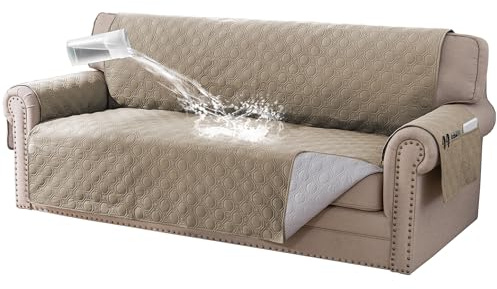 BellaHills Sofa Cover 3 seater 100% Waterproof Sofa Covers Non-Slip Sofa Slipcovers Couch Covers Washable with Elastic Strap Sofa Protectors from Pets Seat Width 68(3 Seater, Taupe)