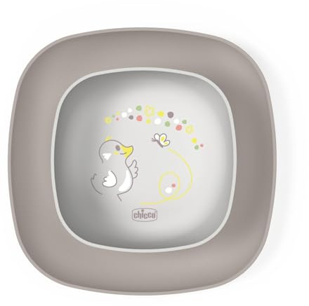 Chicco Coffret Repas pour Enfants, Set Repas de Sevrage avec 1 Assiette Plate et 1 Bol, 2 Pièces, Set plats empilables, gain d’espace, 12+ Mois, Gris