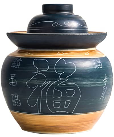 vaso di fermentazione. Vaso di decapaggio in vaso di coccio di fermentazione in ceramica tradizionale cinese con coperchio a tenuta d'acqua, grande ceramica addensata China Fu(5KG)