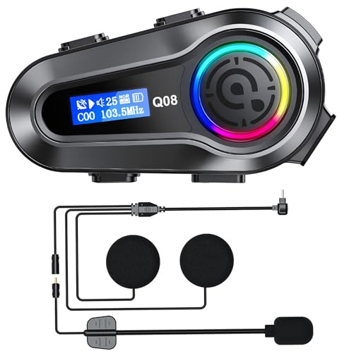 OBEST Motorcykelheadset Intercom, motorcykelhjälm headset Bluetooth 5.3, brusreducerande hörlurar med Hi-Fi-högtalare, musikdelning, intercom lämplig för ridning, cykling, skidåkning, klättring