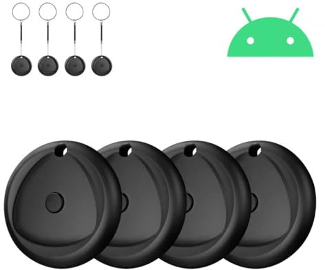 Android Tarcker Tags Work with Find Hub App, Keys Finder Smart Tag with 80dB Alarm Volume, Replaceable Battery, IP67 Waterproof Item Locator for Luggage, Backpack, Wallet etc, 4-Pack