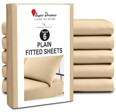 GC GAVENO CAVAILIA Fitted Sheet King Size 6 Pack - Plain Dyed Microfiber Bedding Sheets - Fade, Wrinkle & Shrink Resistant Bottom Sheets - 25cm Deep Breathable Bed Sheet with Elasticated Corners Beige