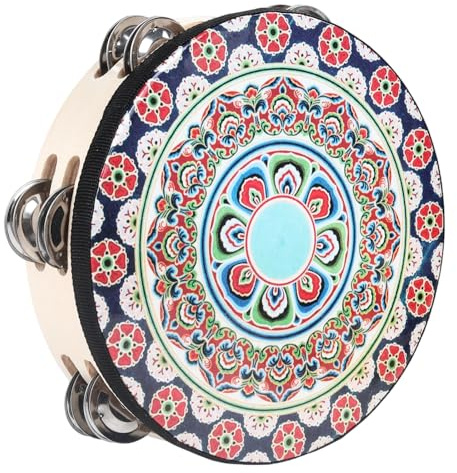 Tambourines Musical Instrument Handheld Drum: Tambourines for Adults Church 8 Inch Double Row Metal Jingles - Percussion Wooden Tambourine for Dance Wedding Party (8 inch)