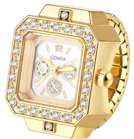 JewelryWe Reloj Dedo Elástico Mujer: Reloj de Anillo Cuarzo Analógico Pequeño Correa de Aleación Caja de Diamantes de Imitación Cuadrada - para Regalo