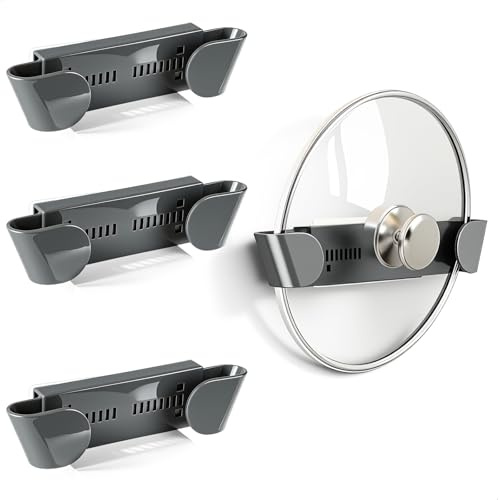 xtemtoamz Soporte Tapas Ollas,Organizador Tapas Ollas,Organizador Tapas Ollass,No Requiere Taladrar, Altura Ajustable de 20 A 28 Cm, Estante para Guardar Utensilios de Cocina, 4 Piezas