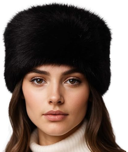 Luxury Women’s Cossack Faux Fur Winter Hat – Soft Warm Lined Fashion Cap, Windproof Insulated Design for Daily Wear, Outdoor Travel & Cold Weather Comfort Black