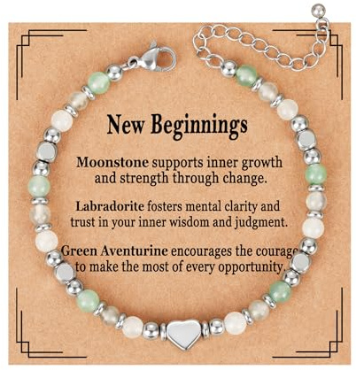 ESPVO Crystals Retirement Leaving Bracelet Gifts for Womens Ladies Work Colleagues New Job Beginnings Home Card Gifts Healing Moonstone Natural Stones Birthday Jewelry Presents for Friends Her Girls