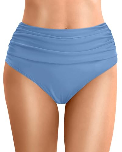 Bas de Maillot De Bain Femme Taille Haute Ruched Bikini Slips Élégant Culotte Couleur Unie Maillot Bain Menstruel Triangle Short de Bain Amincissant Short Gainant Ventre Plat
