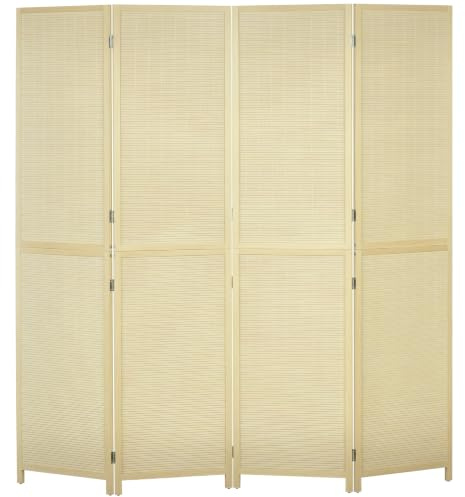 HOMCOM 4 Panel Folding Room Divider Privacy Screen 180 x 180cm Natural | Bamboo Freestanding Design, for Living Room, Bedroom and Office