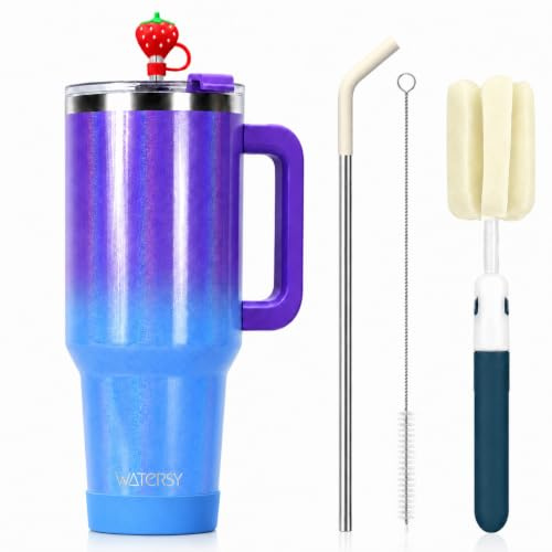LeuKoles Taza térmica Watersy de 40 oz con asa y pajita, taza de café de doble pared de acero inoxidable para llevar (mantiene el frío 34 horas), vaso al vacío para té, bebidas frías y café (degradado