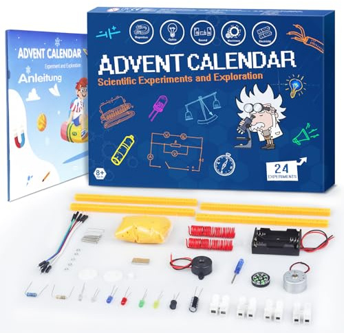 Adventskalender 2026, vetenskap, experimentset för barn från 8 år | 24-dagars upptäckt byggsats, jul nedräkning kalender leksak för pojkar flickor