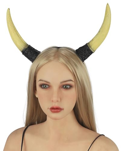 RUIXIA Serre-tête à Cornes de Taureau Démon Bandeau Corne de Diable Amovible Style Gothique,Accessoire Déguisement pour Halloween Carnaval Fête Cosplay Costume d'Animaux