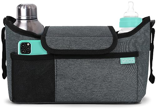 Onco Universal Pram Organiser Bag With Cup Holder & Phone Pocket - Multifunctional Buggy Organiser, Must-Have Accessories for Pushchair & Stroller